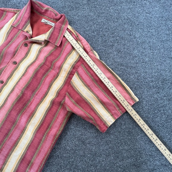 Tommy Bahama 100% Linen Shirt Men XL Pink Stripe Button Front Camp Short Sleeve - Picture 4 of 9